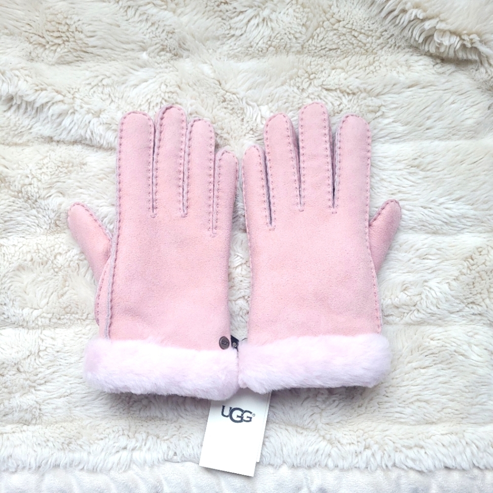 UGG Pink Shearling-Trim Gloves